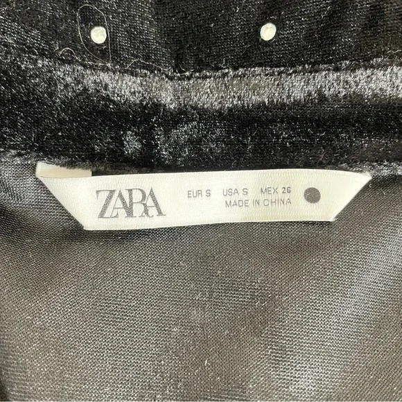 Zara Black Velvet Dress with Rhinestone Sparkle Accents - Picture 3 of 5